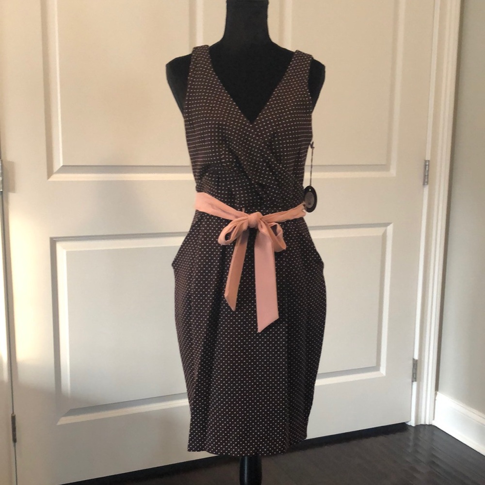 Eva Franco brown and pink polka dot dress, size 8.